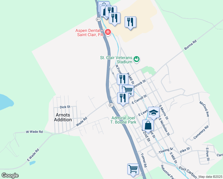 map of restaurants, bars, coffee shops, grocery stores, and more near 140 North 3rd Street in Saint Clair