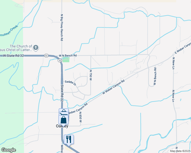 map of restaurants, bars, coffee shops, grocery stores, and more near 5224 North 750 West in Oakley