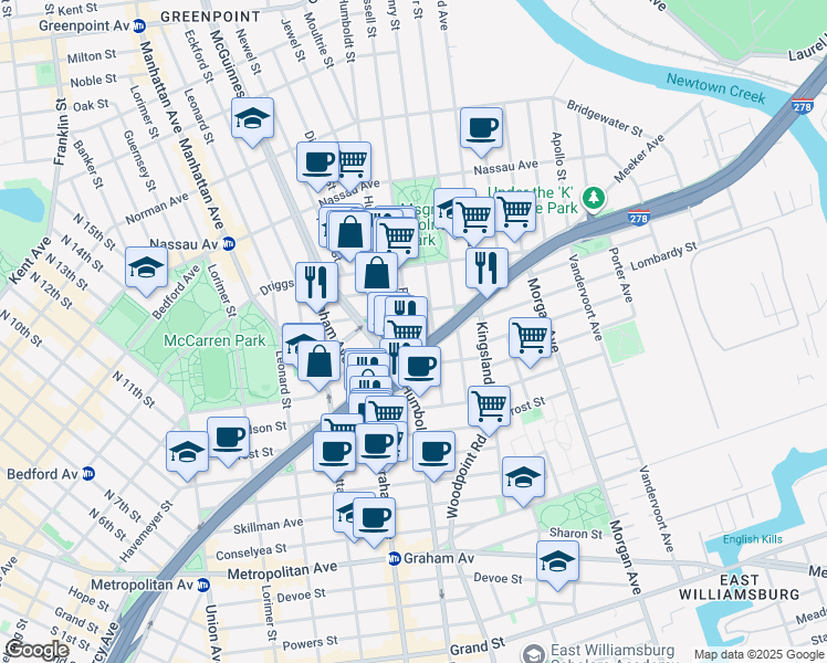 map of restaurants, bars, coffee shops, grocery stores, and more near in Brooklyn