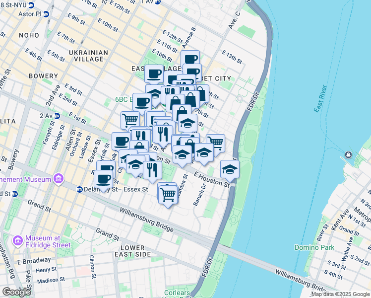 map of restaurants, bars, coffee shops, grocery stores, and more near in New York