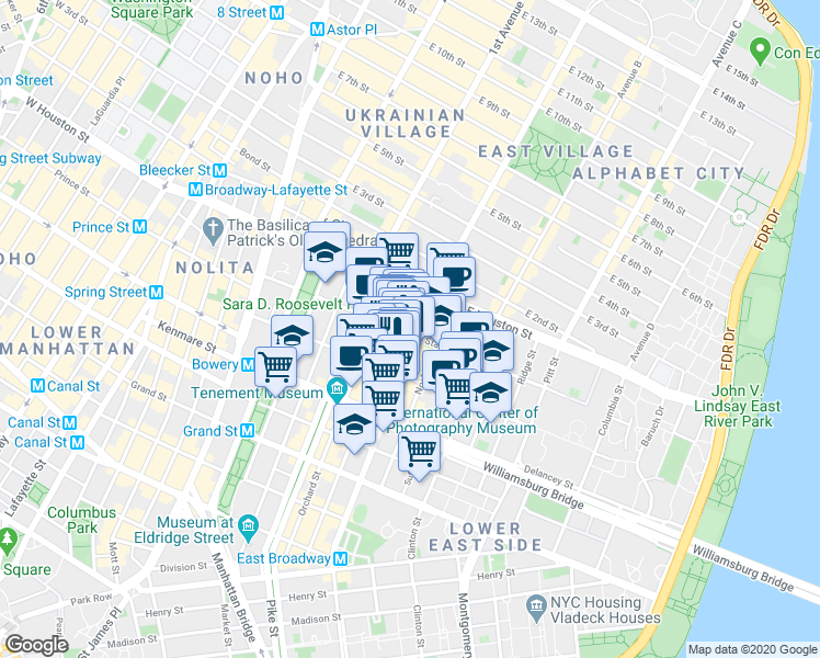 map of restaurants, bars, coffee shops, grocery stores, and more near in New York