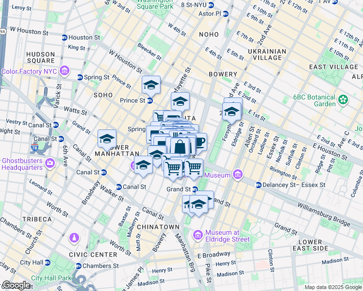 map of restaurants, bars, coffee shops, grocery stores, and more near 146 Elizabeth Street in New York