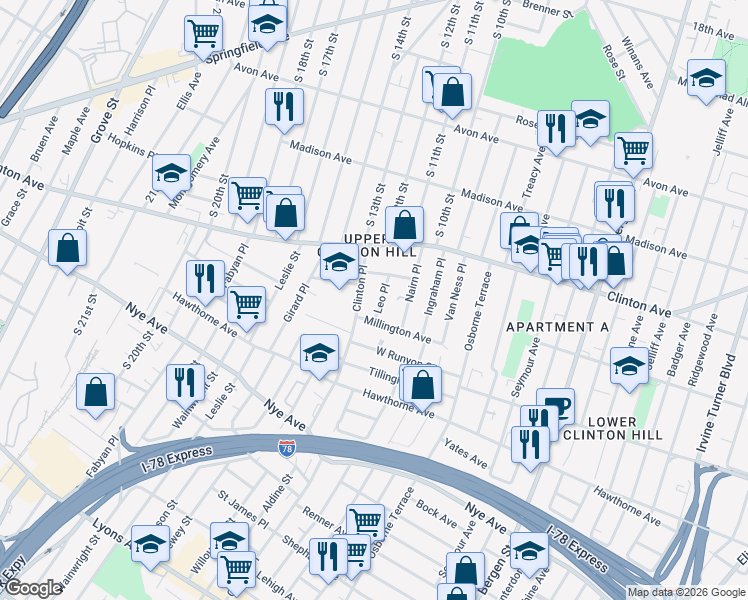 map of restaurants, bars, coffee shops, grocery stores, and more near in Newark
