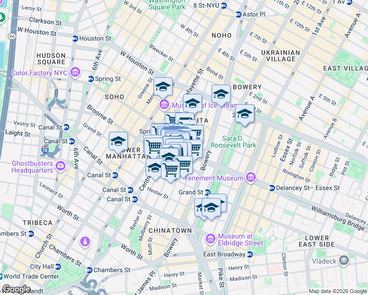 map of restaurants, bars, coffee shops, grocery stores, and more near in New York