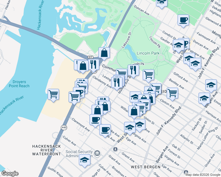 map of restaurants, bars, coffee shops, grocery stores, and more near 259 Lexington Avenue in Jersey City