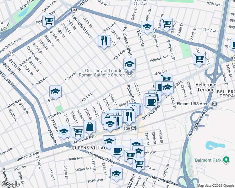 map of restaurants, bars, coffee shops, grocery stores, and more near in Queens