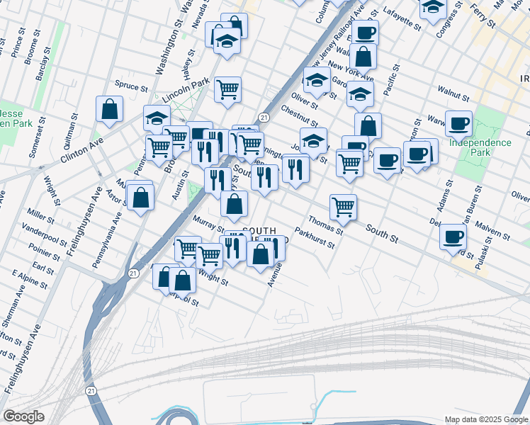 map of restaurants, bars, coffee shops, grocery stores, and more near 16 Goble Street in Newark