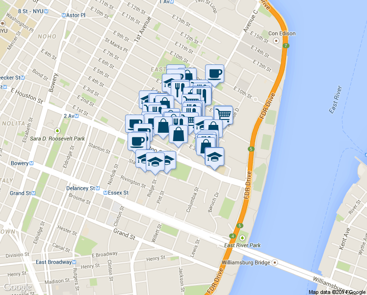 map of restaurants, bars, coffee shops, grocery stores, and more near in New York