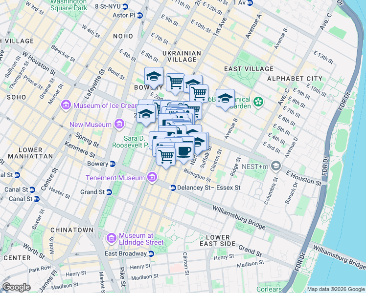 map of restaurants, bars, coffee shops, grocery stores, and more near in New York