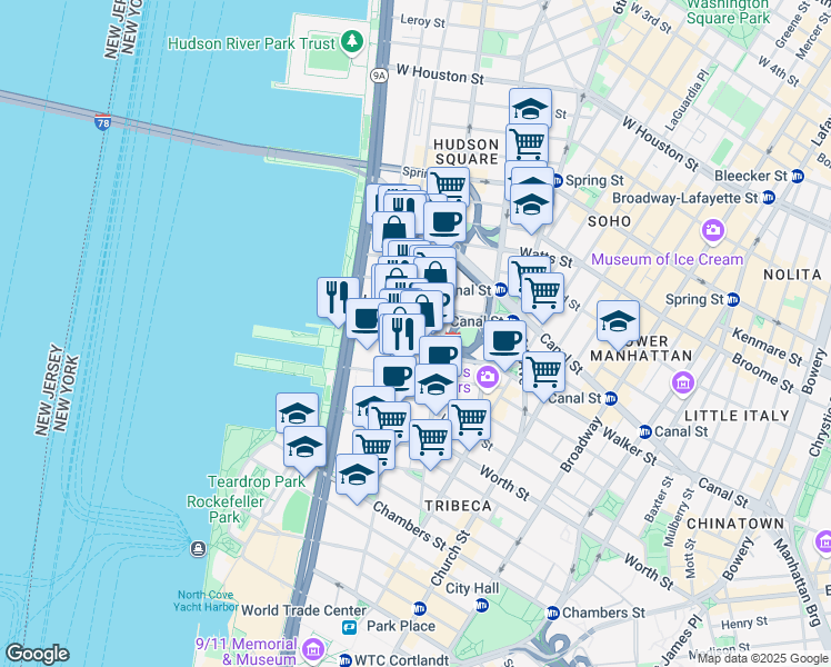 map of restaurants, bars, coffee shops, grocery stores, and more near in New York