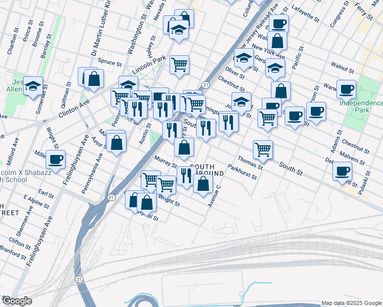 map of restaurants, bars, coffee shops, grocery stores, and more near 11 Sumo Village Court in Newark