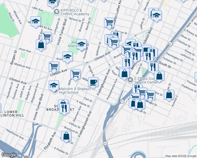 map of restaurants, bars, coffee shops, grocery stores, and more near 89 Sherman Avenue in Newark