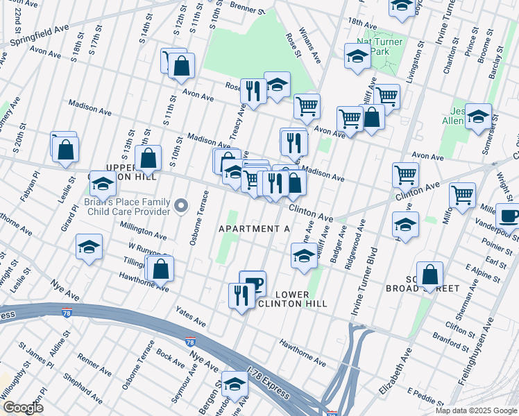 map of restaurants, bars, coffee shops, grocery stores, and more near in Newark
