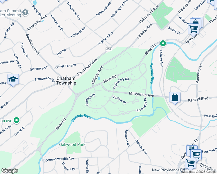 map of restaurants, bars, coffee shops, grocery stores, and more near 5G Avon Court in Chatham Township