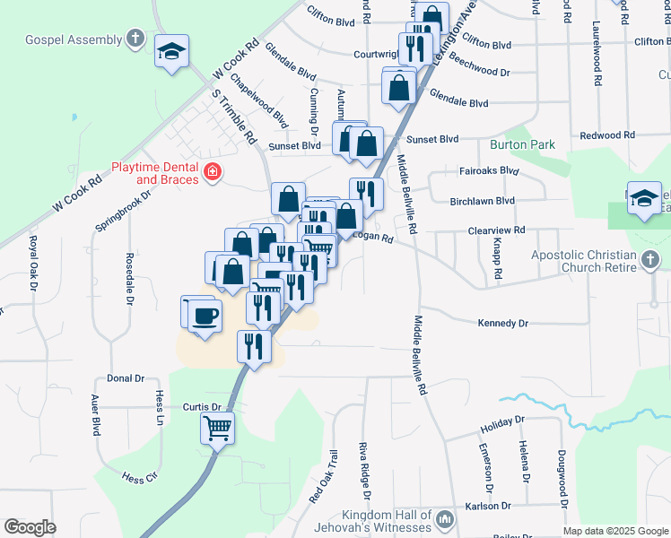 map of restaurants, bars, coffee shops, grocery stores, and more near 1360 Lexington Ave in Mansfield