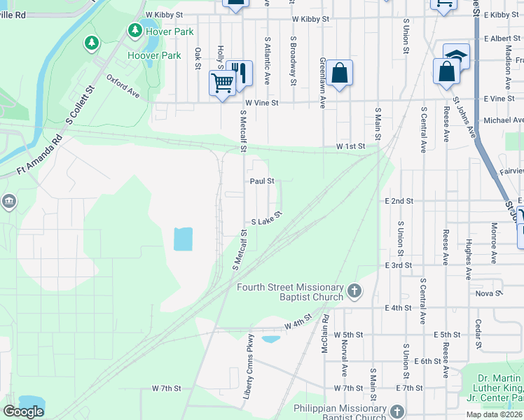 map of restaurants, bars, coffee shops, grocery stores, and more near 1218 South Atlantic Avenue in Lima
