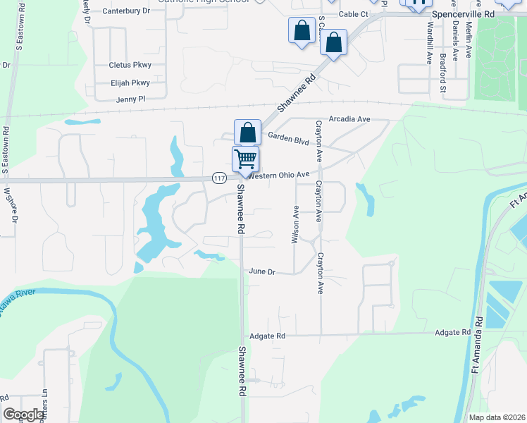map of restaurants, bars, coffee shops, grocery stores, and more near 2344 Reen Drive in Lima
