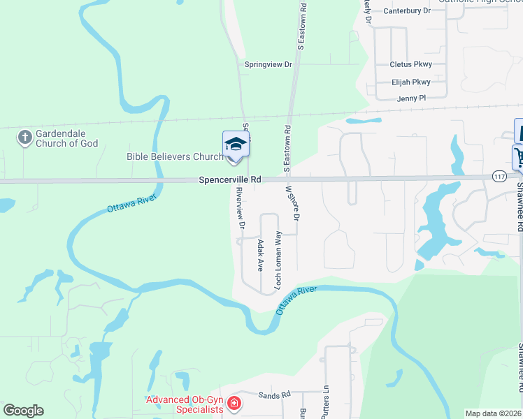 map of restaurants, bars, coffee shops, grocery stores, and more near 3481 Spencerville Road in Lima