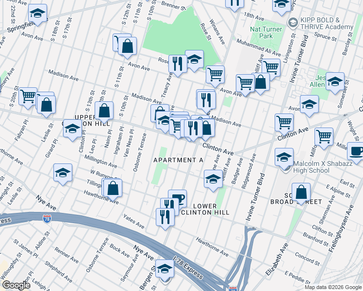 map of restaurants, bars, coffee shops, grocery stores, and more near in Newark