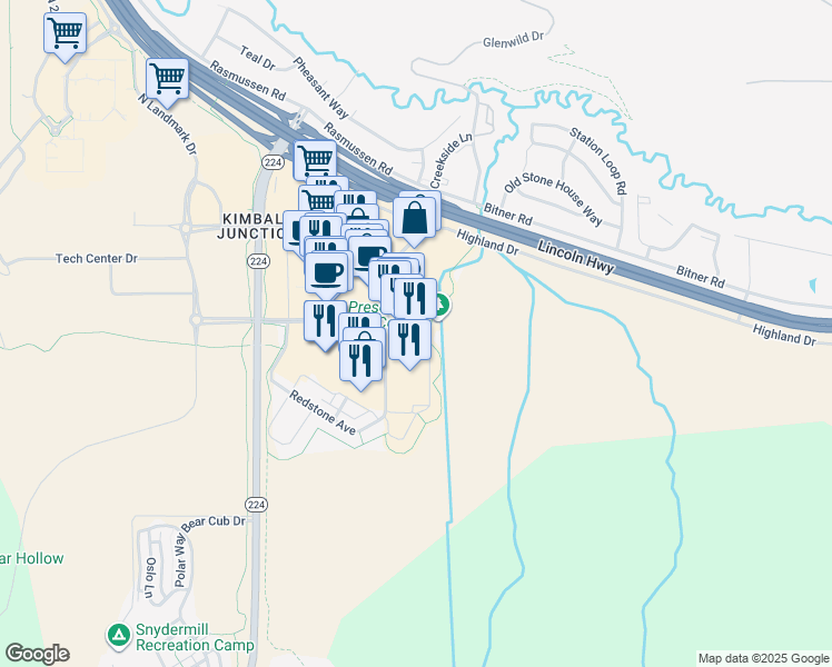 map of restaurants, bars, coffee shops, grocery stores, and more near 1456 Newpark Boulevard in Park City