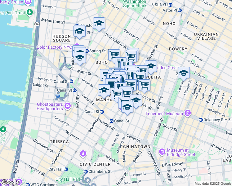 map of restaurants, bars, coffee shops, grocery stores, and more near 478 Broadway in New York