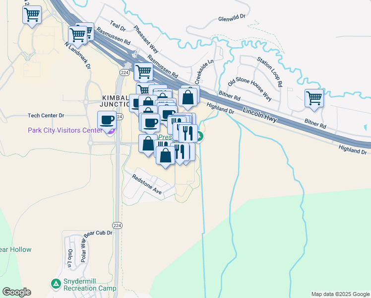 map of restaurants, bars, coffee shops, grocery stores, and more near in Snyderville