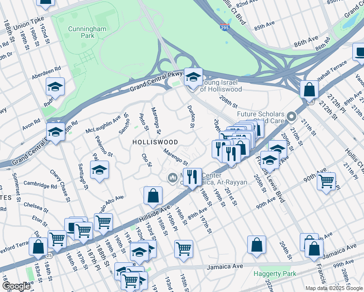map of restaurants, bars, coffee shops, grocery stores, and more near 199-60 Keno Avenue in Queens
