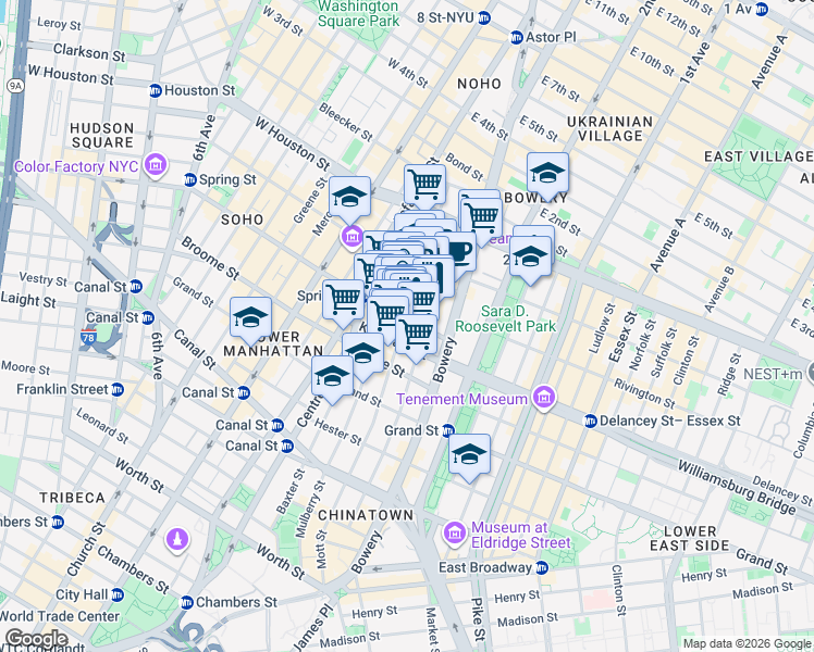 map of restaurants, bars, coffee shops, grocery stores, and more near in New York