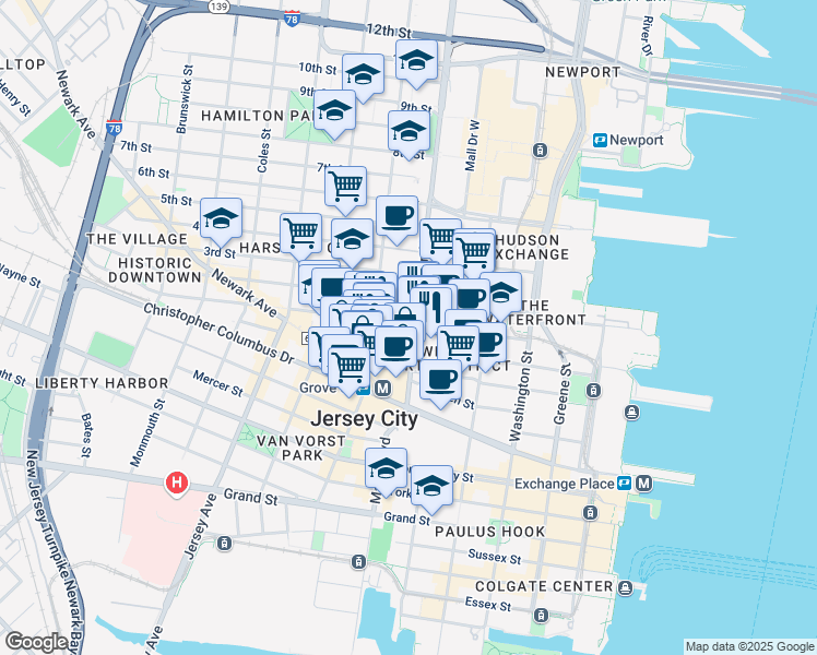 map of restaurants, bars, coffee shops, grocery stores, and more near 15 Saddlewood Court in Jersey City