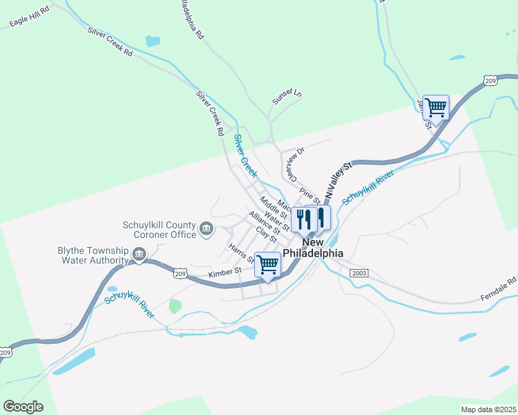 map of restaurants, bars, coffee shops, grocery stores, and more near 83 Macomb Street in New Philadelphia