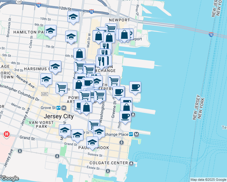 map of restaurants, bars, coffee shops, grocery stores, and more near 65 2nd Street in Jersey City