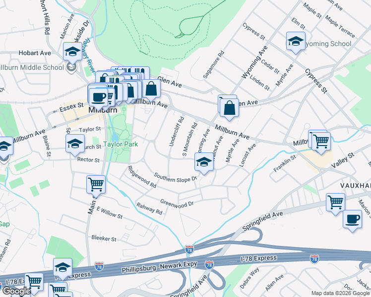 map of restaurants, bars, coffee shops, grocery stores, and more near 20 South Mountain Road in Essex County