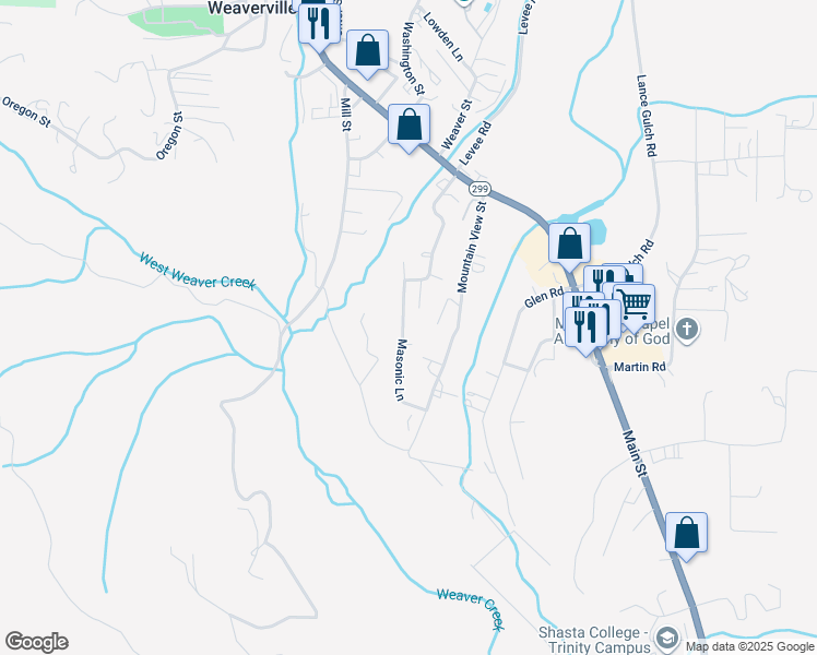 map of restaurants, bars, coffee shops, grocery stores, and more near 395 Masonic Lane in Weaverville