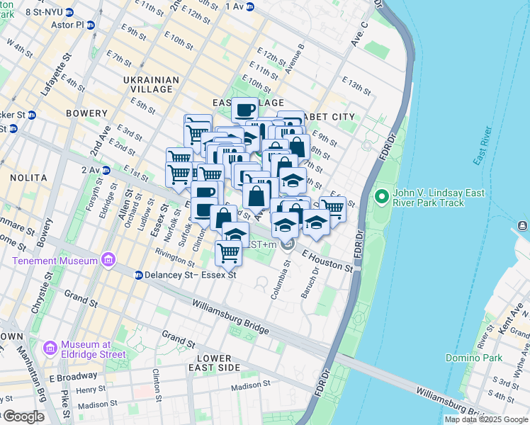 map of restaurants, bars, coffee shops, grocery stores, and more near 272 East 3rd Street in New York