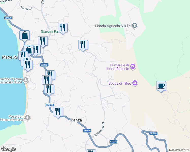 map of restaurants, bars, coffee shops, grocery stores, and more near 95 Via Montecorvo in Forio