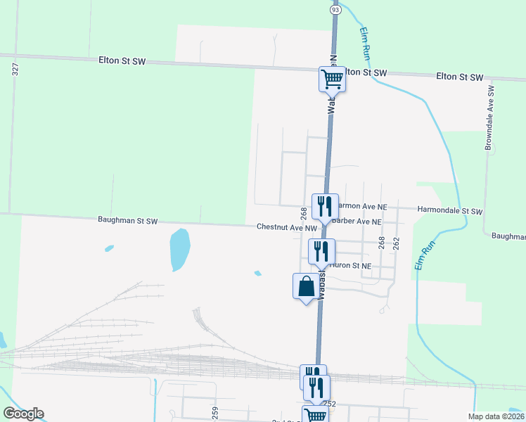 map of restaurants, bars, coffee shops, grocery stores, and more near 606 Scioto Avenue Northwest in Brewster