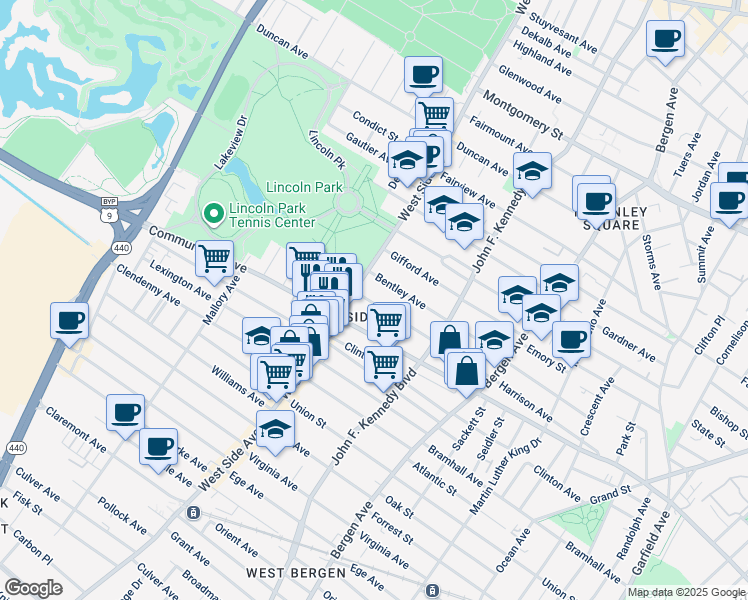 map of restaurants, bars, coffee shops, grocery stores, and more near in Jersey City