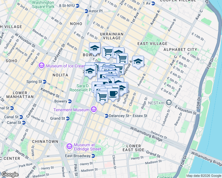 map of restaurants, bars, coffee shops, grocery stores, and more near in New York