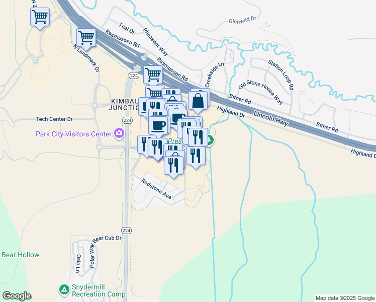 map of restaurants, bars, coffee shops, grocery stores, and more near 6400 Newpark Boulevard in Park City