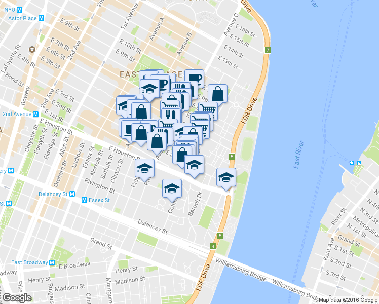 map of restaurants, bars, coffee shops, grocery stores, and more near 734 East 5th Street in New York