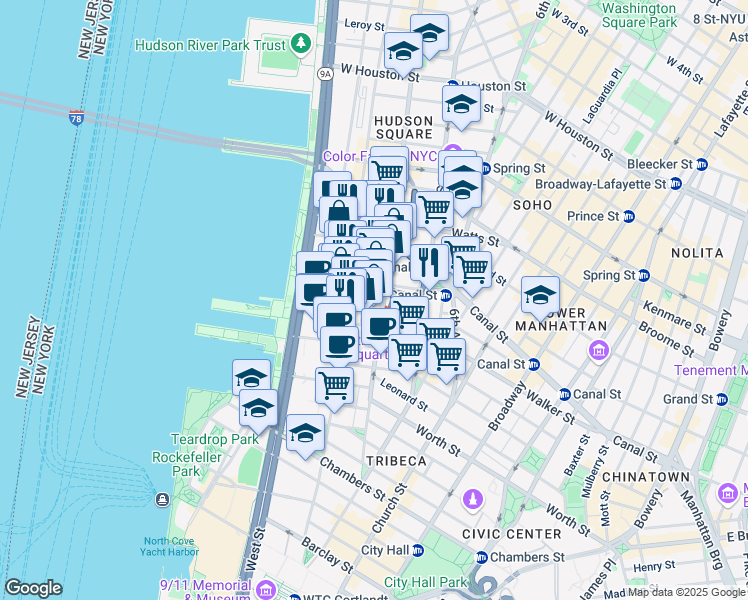 map of restaurants, bars, coffee shops, grocery stores, and more near in New York