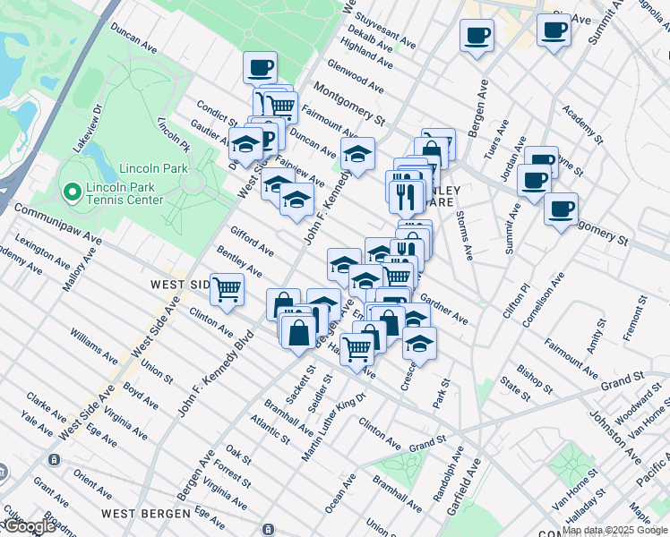 map of restaurants, bars, coffee shops, grocery stores, and more near 178 Belmont Avenue in Jersey City