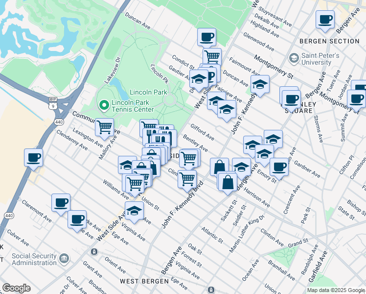 map of restaurants, bars, coffee shops, grocery stores, and more near in Jersey City