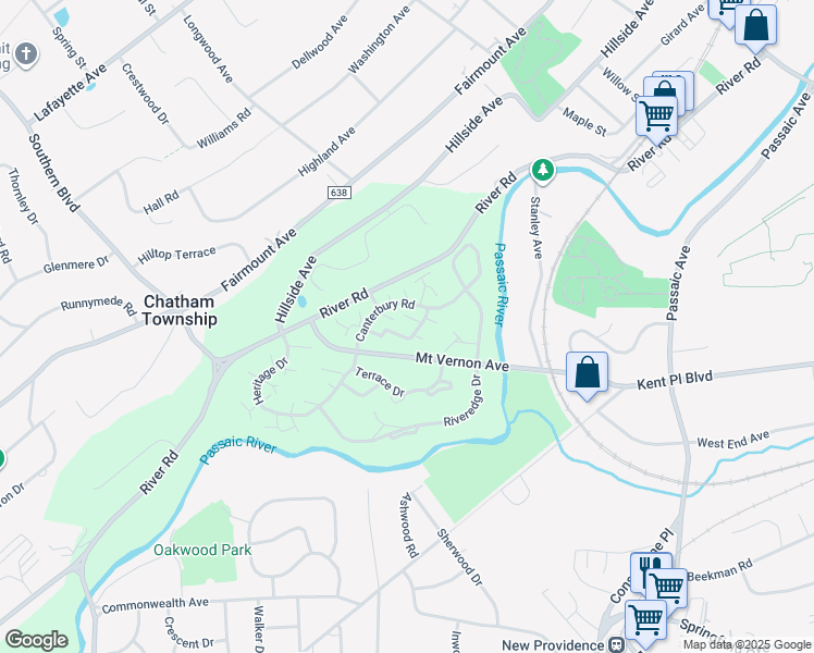 map of restaurants, bars, coffee shops, grocery stores, and more near 18 Manchester Court in Chatham Township