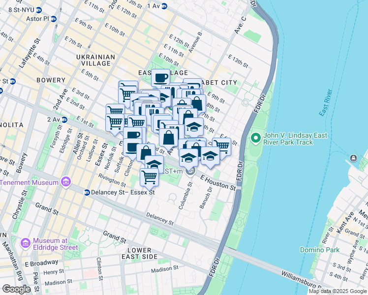 map of restaurants, bars, coffee shops, grocery stores, and more near 53 Avenue C in New York