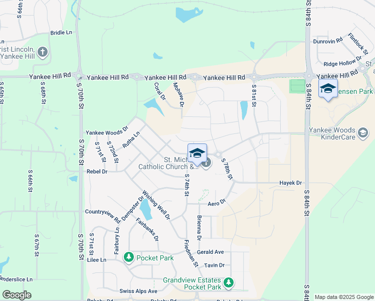 map of restaurants, bars, coffee shops, grocery stores, and more near 7400 Yankee Woods Drive in Lincoln