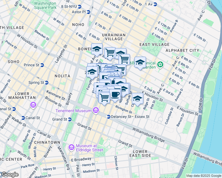 map of restaurants, bars, coffee shops, grocery stores, and more near in New York
