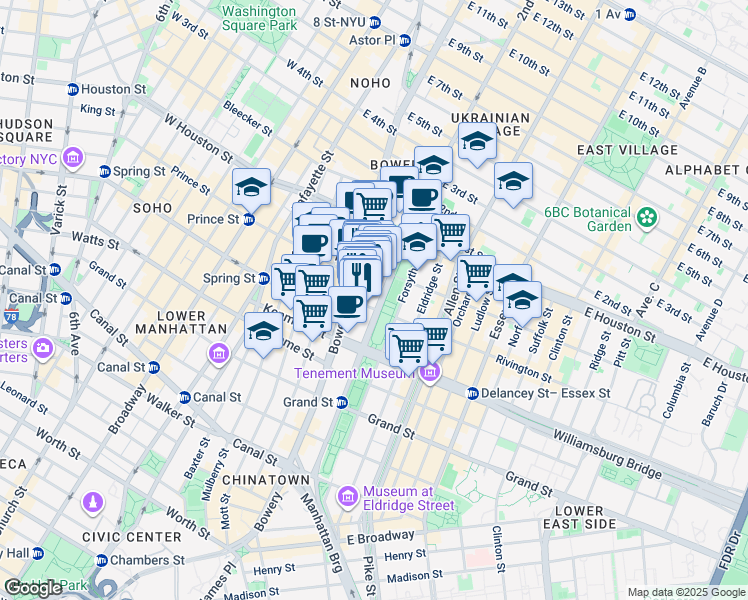 map of restaurants, bars, coffee shops, grocery stores, and more near 187 Chrystie Street in New York