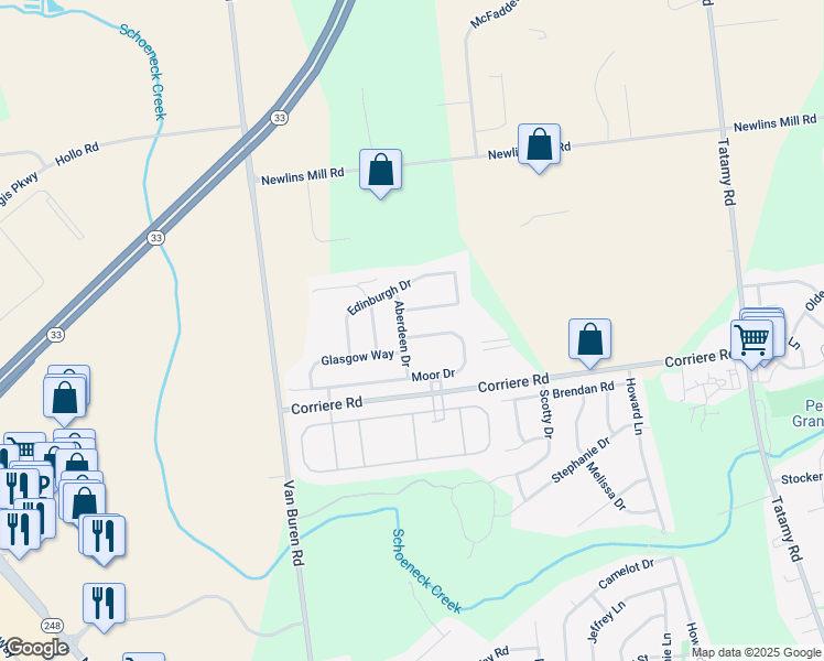 map of restaurants, bars, coffee shops, grocery stores, and more near 3 Moor Drive in Easton