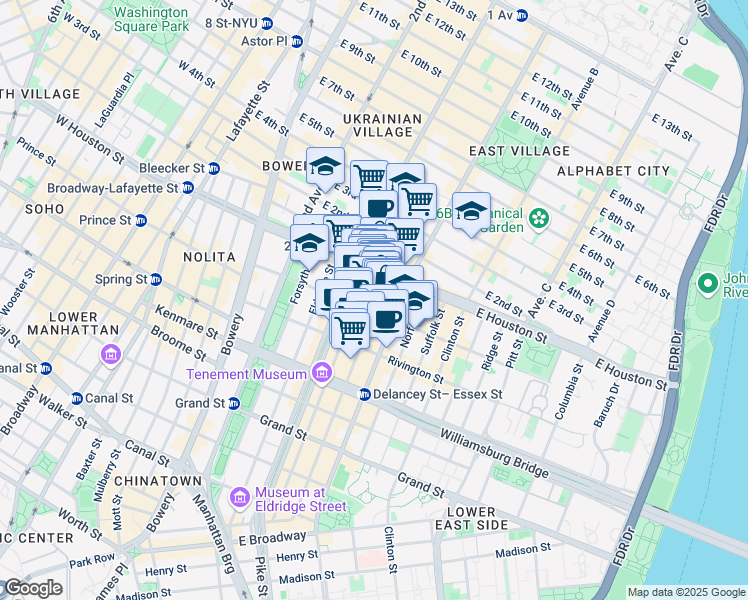 map of restaurants, bars, coffee shops, grocery stores, and more near in New York